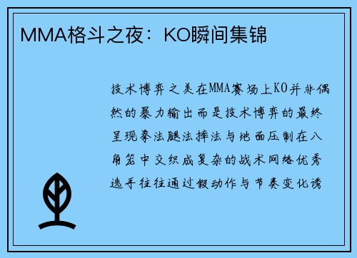 MMA格斗之夜：KO瞬间集锦